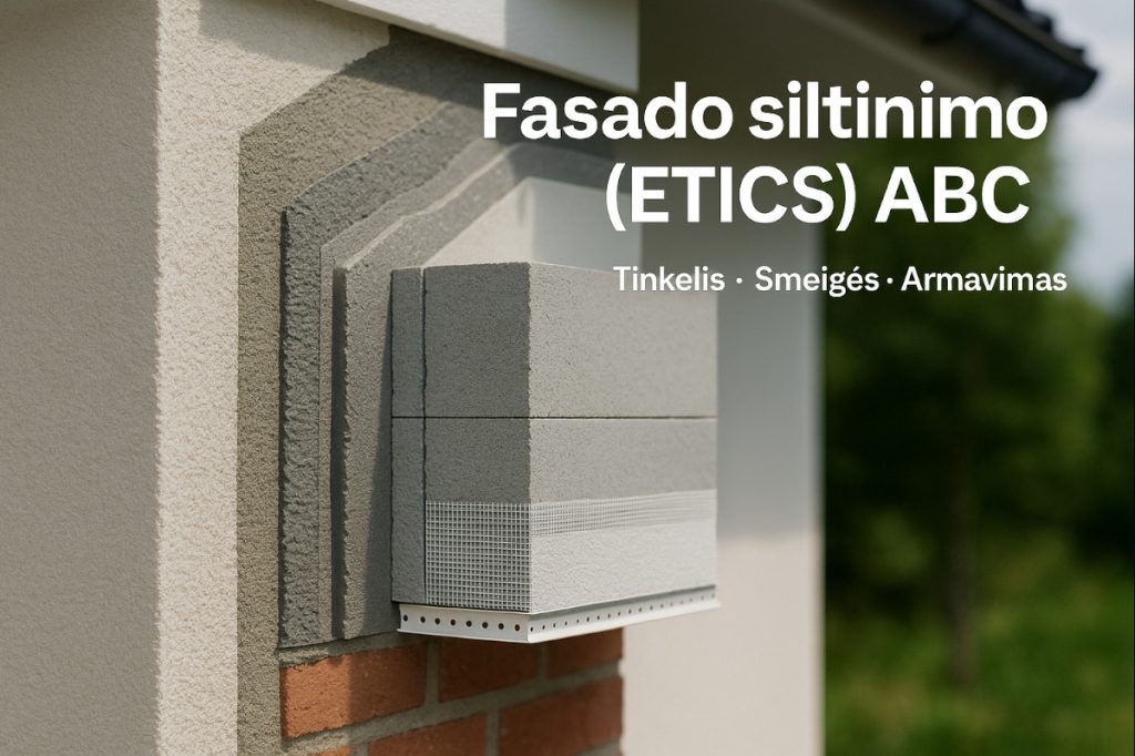 Fasado šiltinimo (ETICS) ABC: klijai, tinklelis, smeigės, armavimas